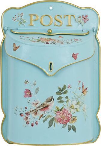 Wall Mount Mailbox for Outside House Vintage Metal Door Mailbox Antique Style Vintage English Cottage Decor Nostalgic Charm Home Decor Garden Flower Patter Decorative Boxes (Blue) in Saudi Arabia