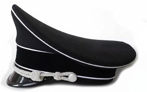 قبعة ضابط من الصوف على الطراز العسكري - قبعة سوداء من Elite Visor Crusher بحبل فضي - 61 سم (الولايات المتحدة 7 5/8) - نسخة مستنسخة من الجيش الألماني في الحرب العالمية الثانية in Kuwait
