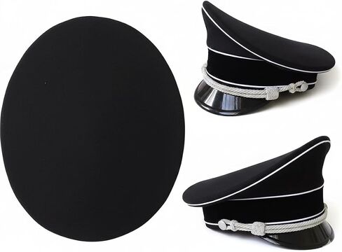 قبعة ضابط من الصوف على الطراز العسكري - قبعة سوداء من Elite Visor Crusher بحبل فضي - 61 سم (الولايات المتحدة 7 5/8) - نسخة مستنسخة من الجيش الألماني في الحرب العالمية الثانية in Kuwait