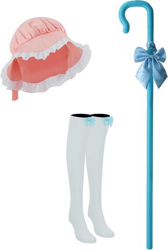 Women Bo Peep Costume Accessories Shepherdess Bonnet Cane Bowtie Knee High Stockings Halloween Outfit for Adult in Saudi Arabia