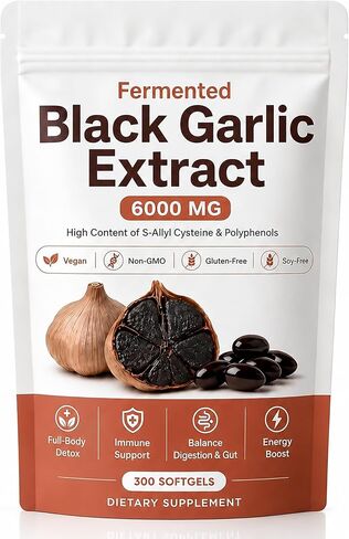 Fermented Black Garlic Extract - 300 Softgels, Odorless Aged Black Garlic Organic Supplement, Daily Wellness Formula for Immune & Digestive Support, Vegan, Non-GMO & Gluten-Free in Saudi Arabia