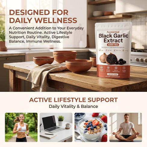 Fermented Black Garlic Extract - 300 Softgels, Odorless Aged Black Garlic Organic Supplement, Daily Wellness Formula for Immune & Digestive Support, Vegan, Non-GMO & Gluten-Free in Saudi Arabia