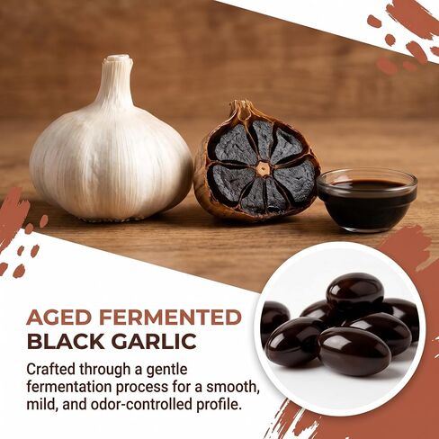 Fermented Black Garlic Extract - 300 Softgels, Odorless Aged Black Garlic Organic Supplement, Daily Wellness Formula for Immune & Digestive Support, Vegan, Non-GMO & Gluten-Free in Saudi Arabia