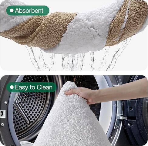 LUMI Bath Mat Oval Bathroom Rug, 20"x32" Non Slip Washable Bathroom Mats, Premium Water Absorbent Shower Rug for Accessories Decor, White and Khaki in Saudi Arabia