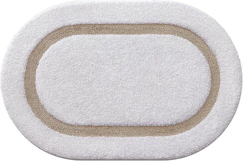 LUMI Bath Mat Oval Bathroom Rug, 20"x32" Non Slip Washable Bathroom Mats, Premium Water Absorbent Shower Rug for Accessories Decor, White and Khaki in Saudi Arabia