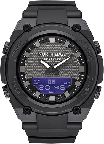 NORTH EDGE Fortress Analog Digital Watch for Men, Tactical Sports Watch with World Time, Stopwatch, Countdown Timer, Alarm, LED Backlight, 5ATM Water Resistant, Easy-Read 46mm Watch in Saudi Arabia