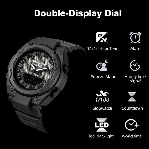 NORTH EDGE Fortress Analog Digital Watch for Men, Tactical Sports Watch with World Time, Stopwatch, Countdown Timer, Alarm, LED Backlight, 5ATM Water Resistant, Easy-Read 46mm Watch in Saudi Arabia