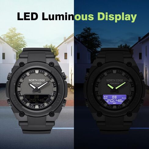 NORTH EDGE Fortress Analog Digital Watch for Men, Tactical Sports Watch with World Time, Stopwatch, Countdown Timer, Alarm, LED Backlight, 5ATM Water Resistant, Easy-Read 46mm Watch in Saudi Arabia