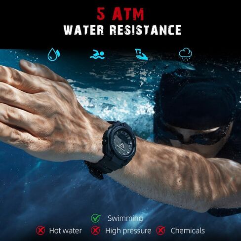 NORTH EDGE Fortress Analog Digital Watch for Men, Tactical Sports Watch with World Time, Stopwatch, Countdown Timer, Alarm, LED Backlight, 5ATM Water Resistant, Easy-Read 46mm Watch in Saudi Arabia
