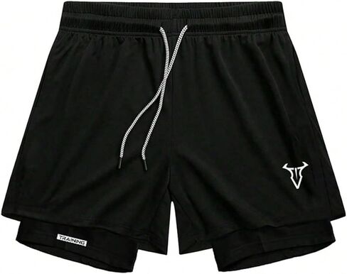 Men’s Athletic Running Shorts with Liner Double Layer Gym Workout Training Shorts for Fitness Running and Active Wear in Kuwait