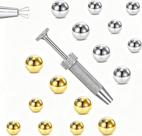 FECTAS 16PCS Replacement Balls for 16G 14G Curved Barbells with 1 Piercing Tool, 3mm & 5mm Stainless Steel Piercing Parts in Saudi Arabia