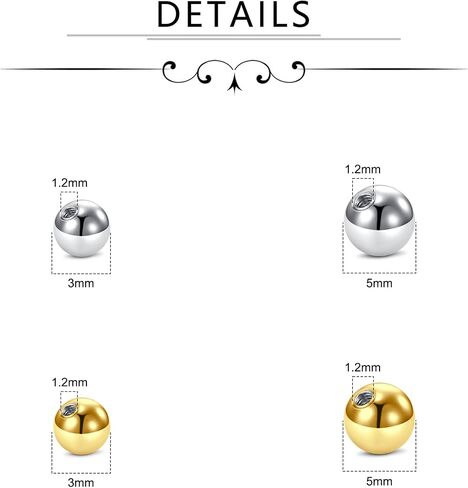 FECTAS 16PCS Replacement Balls for 16G 14G Curved Barbells with 1 Piercing Tool, 3mm & 5mm Stainless Steel Piercing Parts in Saudi Arabia