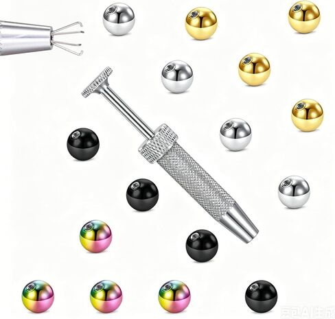 FECTAS 16PCS Replacement Balls for 16G 14G Curved Barbells with 1 Piercing Tool, 3mm & 5mm Stainless Steel Piercing Parts in Saudi Arabia