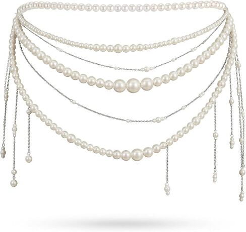 Layered Pearl Waist Chain for Women, Elegant Pearl Body Chain with Tassel Design, Adjustable Fashion Pearls Belt Jewelry for Dress, Beach Outfit, Festival Styling, Wedding Party Waist Accessory in Saudi Arabia