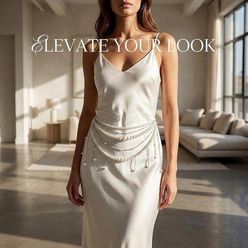 Layered Pearl Waist Chain for Women, Elegant Pearl Body Chain with Tassel Design, Adjustable Fashion Pearls Belt Jewelry for Dress, Beach Outfit, Festival Styling, Wedding Party Waist Accessory in Saudi Arabia