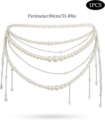 Layered Pearl Waist Chain for Women, Elegant Pearl Body Chain with Tassel Design, Adjustable Fashion Pearls Belt Jewelry for Dress, Beach Outfit, Festival Styling, Wedding Party Waist Accessory in Saudi Arabia