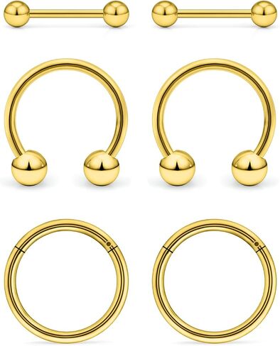 6PCS 16G 14G Nipple Rings Surgical Steel Hypoallergenic Nipple Piercing Jewelry Horseshoe Hoop Hinged Clicker Segment Straight Barbell Tongue Rings for Women Men 14mm 16mm in Saudi Arabia