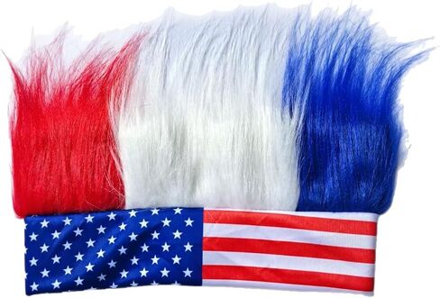 Patriotic Hairy Headband for Adults, 4th of July Hair Accessories USA Wig Hat Red White Blue Headbands for Memorial Day in Kuwait