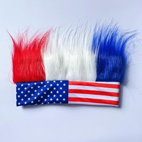 Patriotic Hairy Headband for Adults, 4th of July Hair Accessories USA Wig Hat Red White Blue Headbands for Memorial Day in Kuwait