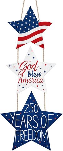 4th of July Patriotic Wreaths for Front Door USA 250th Anniversary Decorations Pentagram Patriotic Wreath Hanging Sign 4th of July Door Hanger for Memorial Independence Day Outdoor Home Wall Decor in Saudi Arabia
