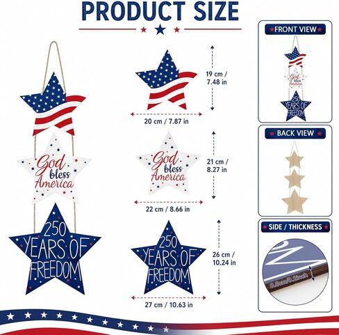 4th of July Patriotic Wreaths for Front Door USA 250th Anniversary Decorations Pentagram Patriotic Wreath Hanging Sign 4th of July Door Hanger for Memorial Independence Day Outdoor Home Wall Decor in Saudi Arabia