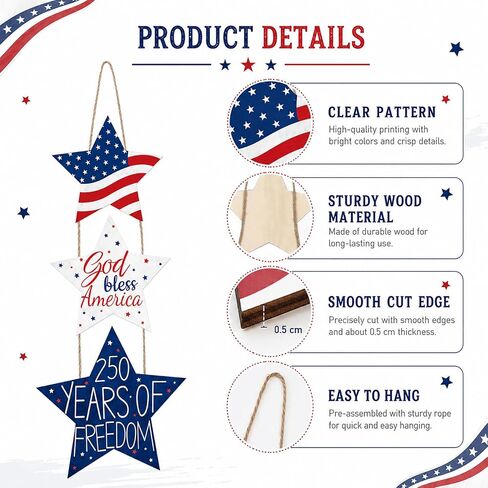 4th of July Patriotic Wreaths for Front Door USA 250th Anniversary Decorations Pentagram Patriotic Wreath Hanging Sign 4th of July Door Hanger for Memorial Independence Day Outdoor Home Wall Decor in Saudi Arabia