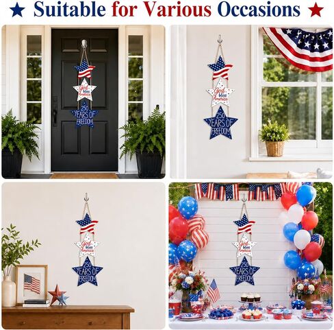 4th of July Patriotic Wreaths for Front Door USA 250th Anniversary Decorations Pentagram Patriotic Wreath Hanging Sign 4th of July Door Hanger for Memorial Independence Day Outdoor Home Wall Decor in Saudi Arabia