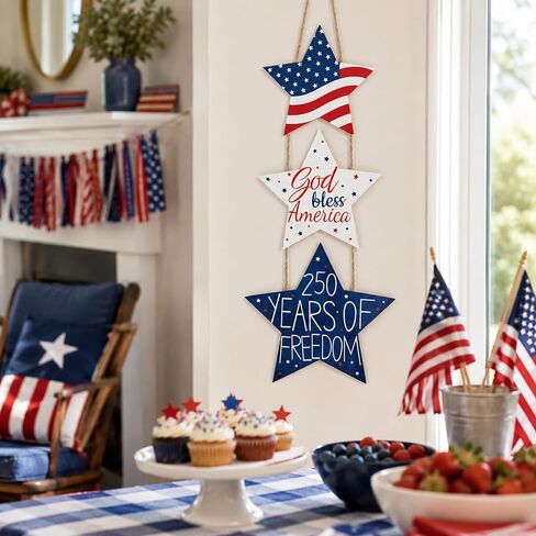 4th of July Patriotic Wreaths for Front Door USA 250th Anniversary Decorations Pentagram Patriotic Wreath Hanging Sign 4th of July Door Hanger for Memorial Independence Day Outdoor Home Wall Decor in Saudi Arabia