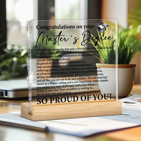 Masters Degree Graduation Gifts for Him Her, Congratulations on Your Masters Degree Clear Desk Decorative Sign Graduation Keepsake in Saudi Arabia