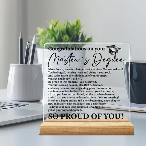 Masters Degree Graduation Gifts for Him Her, Congratulations on Your Masters Degree Clear Desk Decorative Sign Graduation Keepsake in Saudi Arabia