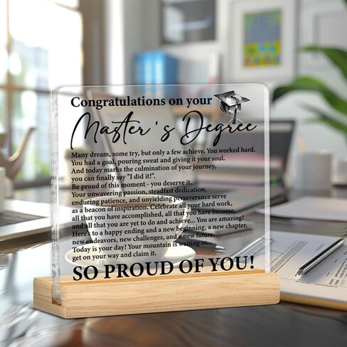 Masters Degree Graduation Gifts for Him Her, Congratulations on Your Masters Degree Clear Desk Decorative Sign Graduation Keepsake in Saudi Arabia