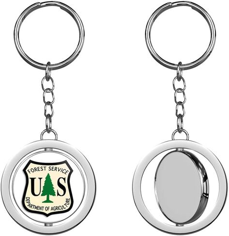 Big Bear Colors US Forest Service Shield - Hike Beige Logo Keychain Spinning Round Chrome Metal Key Chain in Saudi Arabia