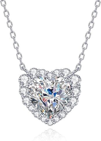 Moissanite Necklace for Women, 2.0 CT 925 Sterling Silver Heart Pendant Necklace, D Color VVS1 Love Necklaces for Wife Girlfriend Mom, Dainty Diamond Jewelry Gift for Birthday Anniversary Wedding in Saudi Arabia