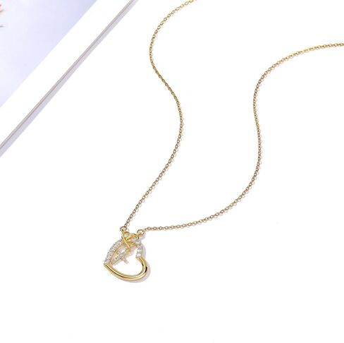 Heart Cross Pendant Necklace for Women Teen Girls, Cubic Zirconia Studded Fashion Jewelry, Minimalist Dainty Gift for Her，first communion necklace for girls in Kuwait