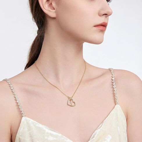 Heart Cross Pendant Necklace for Women Teen Girls, Cubic Zirconia Studded Fashion Jewelry, Minimalist Dainty Gift for Her，first communion necklace for girls in Kuwait