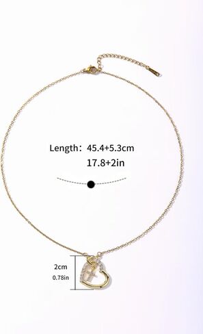 Heart Cross Pendant Necklace for Women Teen Girls, Cubic Zirconia Studded Fashion Jewelry, Minimalist Dainty Gift for Her，first communion necklace for girls in Kuwait