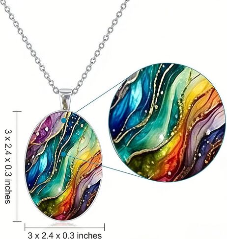 Vintage Dream Wave Oval Pendant Necklace, Colorful Swirl Design, Fashion Jewelry for Women in Kuwait