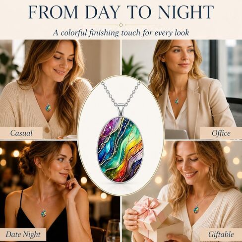 Vintage Dream Wave Oval Pendant Necklace, Colorful Swirl Design, Fashion Jewelry for Women in Kuwait