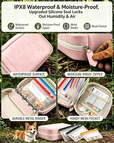 A8 Waterproof Pill Organizer Set, Waterproof Pill Pouch Set, Travel Medicine Organizers,Leakproof Reusable Zippered Storage Case, Compact Daily Pills Holder(14Pcs Pink) in Kuwait