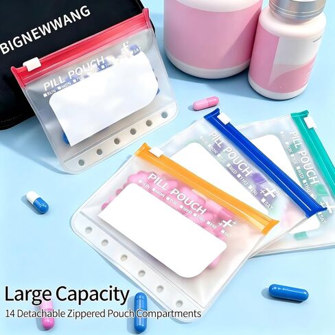 A8 Waterproof Pill Organizer Set, Waterproof Pill Pouch Set, Travel Medicine Organizers,Leakproof Reusable Zippered Storage Case, Compact Daily Pills Holder(14Pcs Pink) in Kuwait