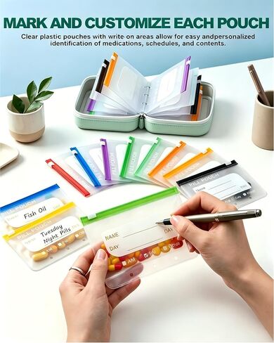 A8 Waterproof Pill Organizer Set, Waterproof Pill Pouch Set, Travel Medicine Organizers,Leakproof Reusable Zippered Storage Case, Compact Daily Pills Holder(14Pcs Pink) in Kuwait