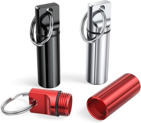 Personal Pill Organizers 3 Pack Keychain Pill Box Aluminium Alloy Waterproof Mini Pill Holder Black Silver Red for Outdoor Travel Camping (Multicolor) in Kuwait