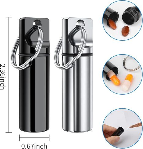 Personal Pill Organizers 3 Pack Keychain Pill Box Aluminium Alloy Waterproof Mini Pill Holder Black Silver Red for Outdoor Travel Camping (Multicolor) in Kuwait