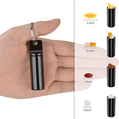 Personal Pill Organizers 3 Pack Keychain Pill Box Aluminium Alloy Waterproof Mini Pill Holder Black Silver Red for Outdoor Travel Camping (Multicolor) in Kuwait