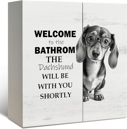 Funny Goldendoodle Bathroom Decor, Goldendoodle Gifts Black and White Golden Doodle Dog Wooden Box Sign, Wood Signs for Bathroom Toilet Restroom Counter Shelf Wall Decoration 5x5 Inch in Saudi Arabia