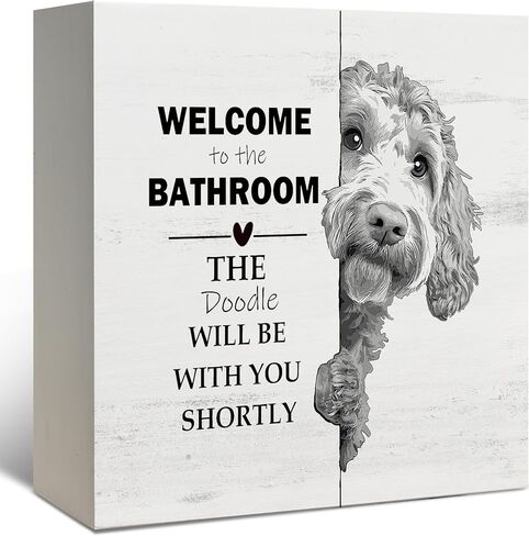مضحك ديكور الحمام Goldendoodle، هدايا Goldendoodle أبيض وأسود ذهبي خربش الكلب علامة صندوق خشبي، علامات خشبية للحمام المرحاض مرحاض مكافحة الجرف الجدار الديكور 5x5 بوصة in Kuwait