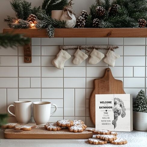 مضحك ديكور الحمام Goldendoodle، هدايا Goldendoodle أبيض وأسود ذهبي خربش الكلب علامة صندوق خشبي، علامات خشبية للحمام المرحاض مرحاض مكافحة الجرف الجدار الديكور 5x5 بوصة in Kuwait