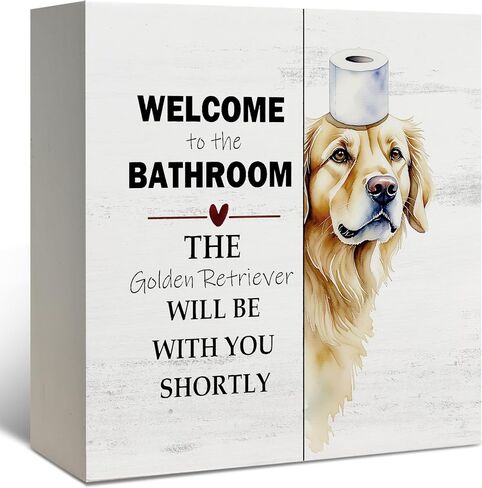 مضحك ديكور الحمام Goldendoodle، هدايا Goldendoodle أبيض وأسود ذهبي خربش الكلب علامة صندوق خشبي، علامات خشبية للحمام المرحاض مرحاض مكافحة الجرف الجدار الديكور 5x5 بوصة in Kuwait