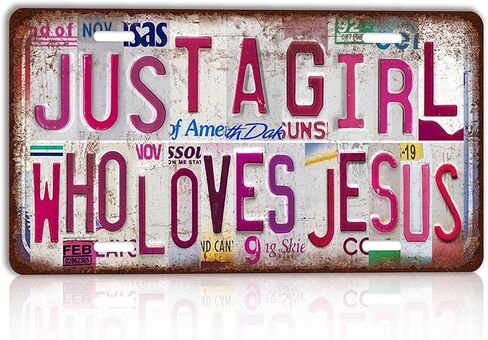 Vintage License plate Girl Cave Wall Decor Metal Sign Tin Signs - Just a girl who loves Jesus in Saudi Arabia