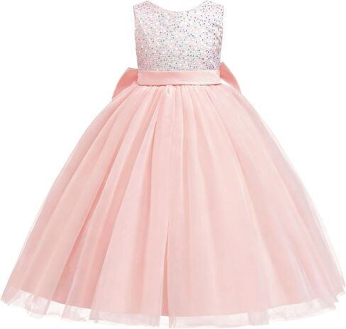 Girl’s Sleeveless Princess Dress with deep Bow, Little Girl Dresses Tulle Skirt Perfect for Graduation Birthday in Saudi Arabia